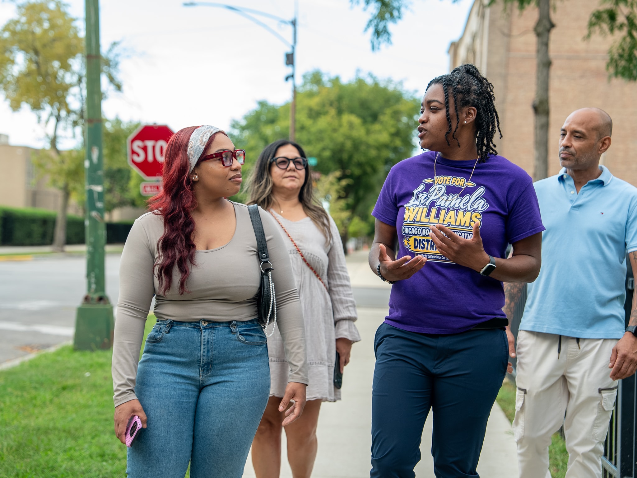 Canvassing with the team on the sidewalk